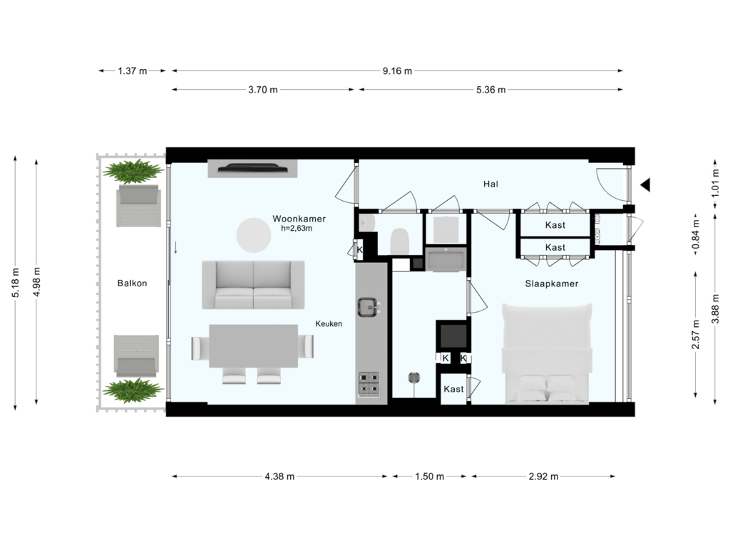 View floorplan of Appartement of Burgemeester Hogguerstraat 75