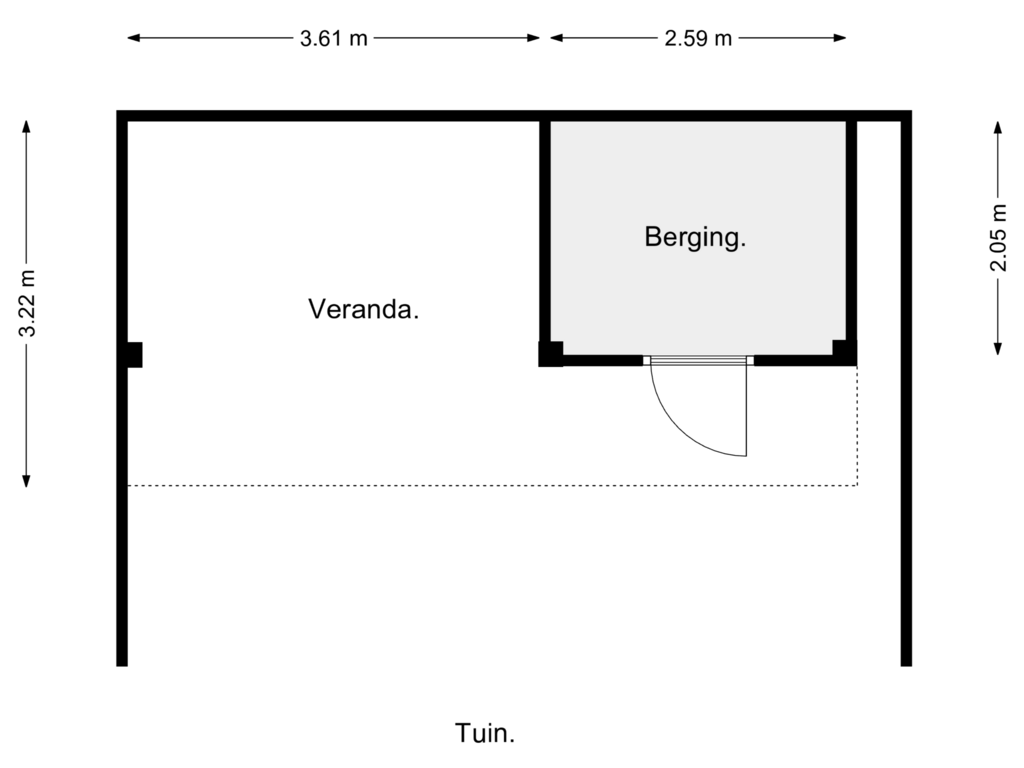 Bekijk plattegrond van Berging en veranda van Van Campenstraat 8