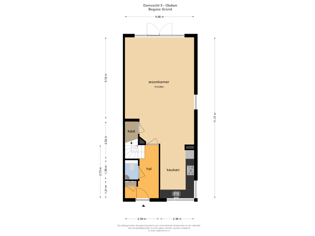 Bekijk plattegrond van Begane Grond van Damvecht 9