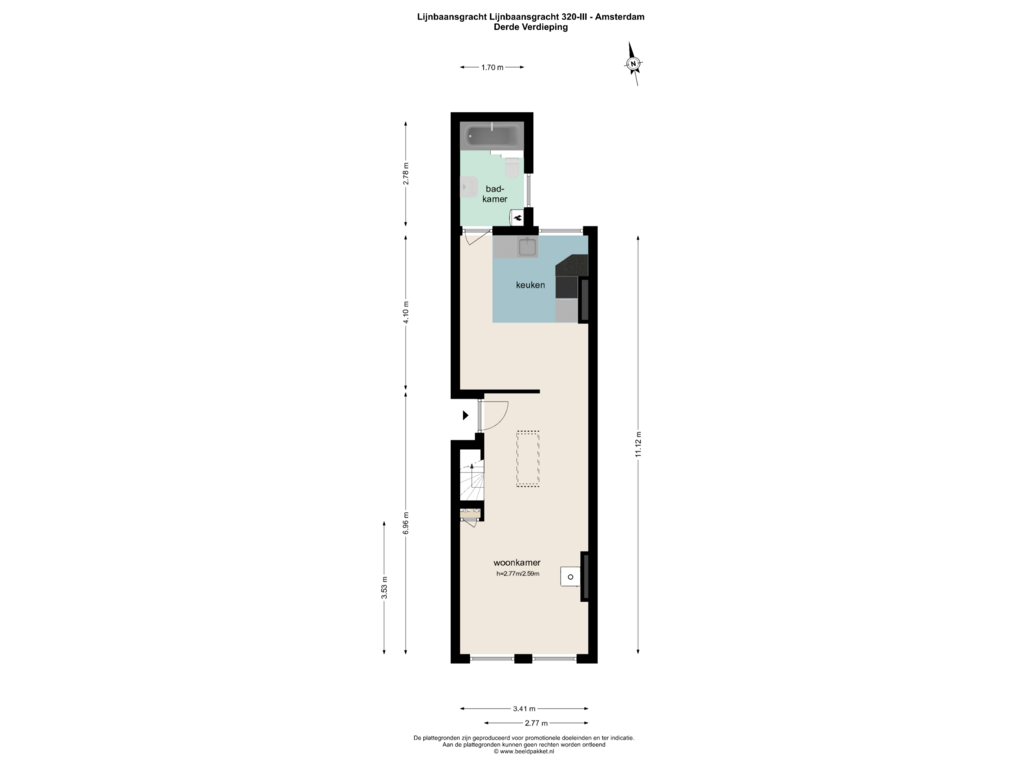 View floorplan of derde verdieping of Lijnbaansgracht 320-3