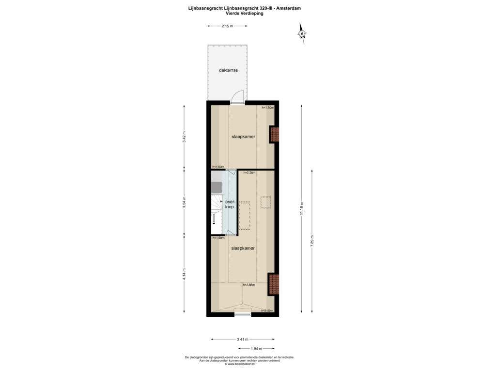 View floorplan of vierde verdieping of Lijnbaansgracht 320-3