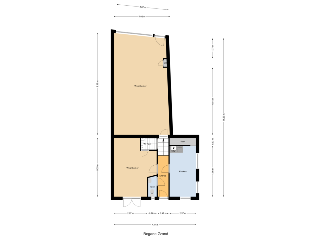 Bekijk plattegrond van Begane Grond van Dijkstraat 16