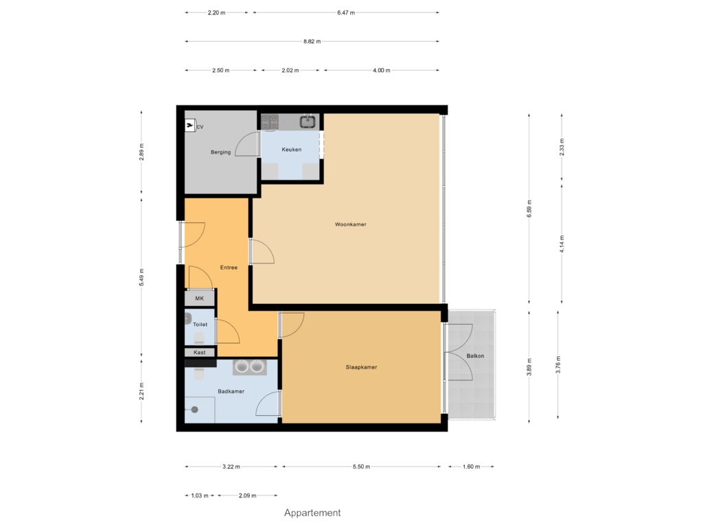 Bekijk plattegrond van Appartement van Rector van den Broekstraat 1-B010