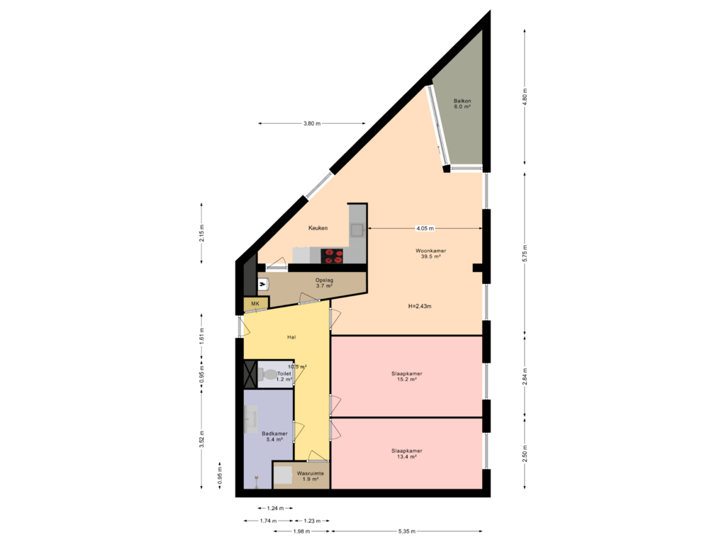 View floorplan of Appartement op de 3e etage of Zuideinde 59