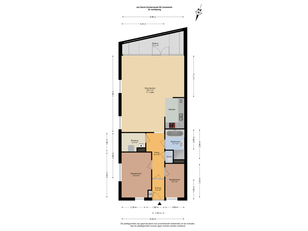 Bekijk plattegrond van 2e verdieping van Jan David Zocherstraat 96