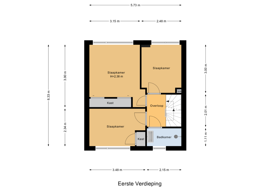 Bekijk plattegrond van Eerste Verdieping van A.J. van Reststraat 36