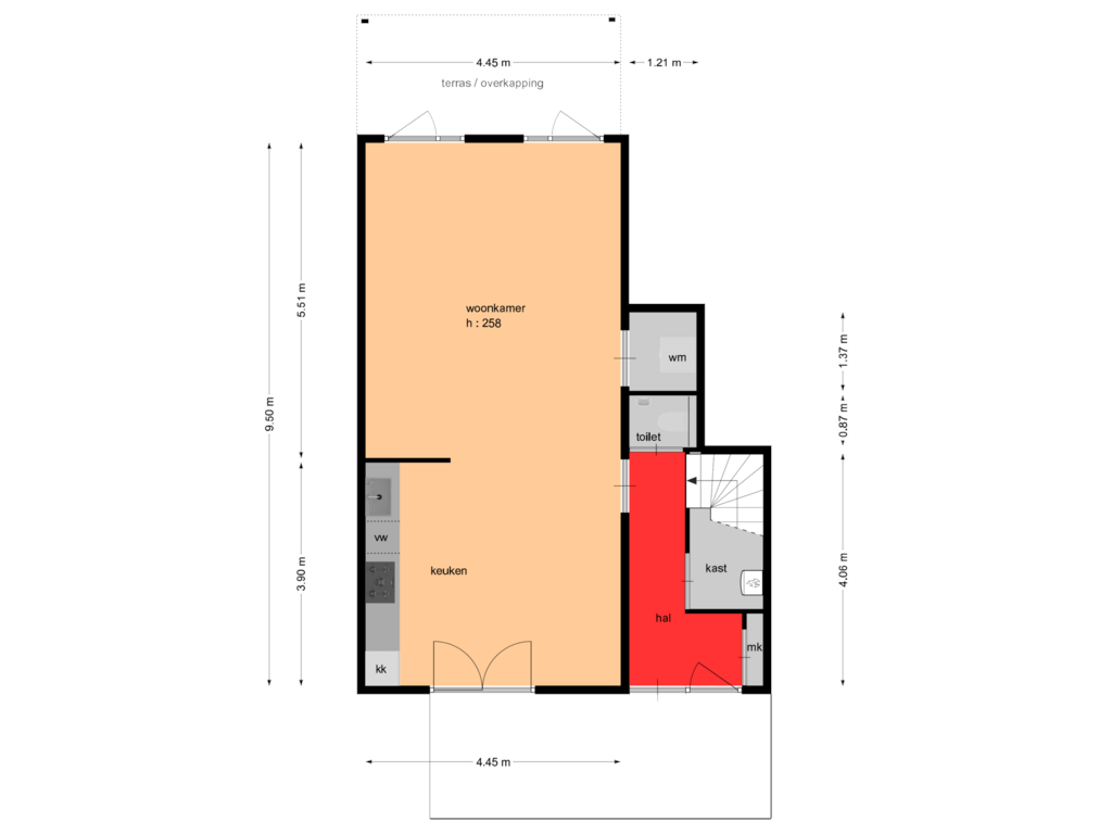 View floorplan of begane grond of Curaçaostraat 21