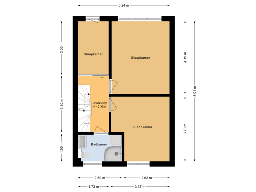 View floorplan of Eerste verdieping of Veeringstraat 53