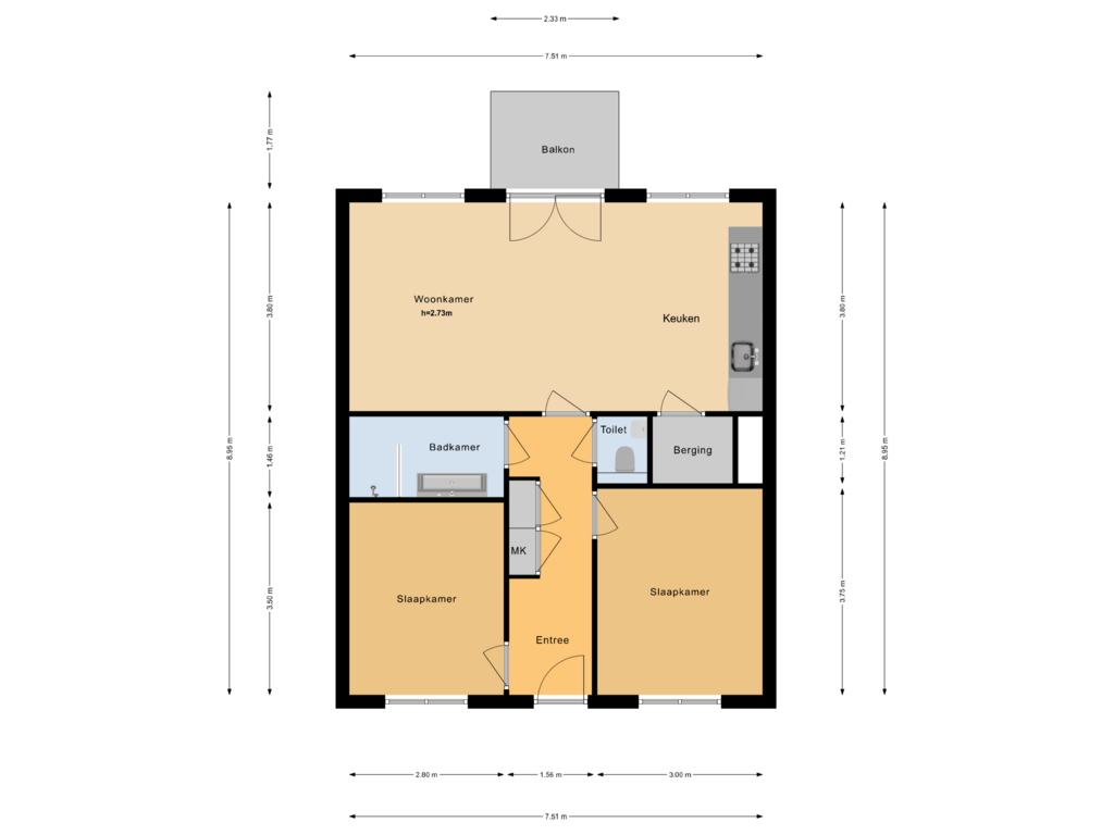 View floorplan of Appartement of Jan Duikerhof 66