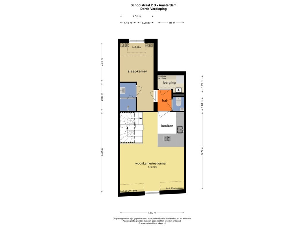 Bekijk plattegrond van DERDE VERDIEPING van Schoolstraat 2-D