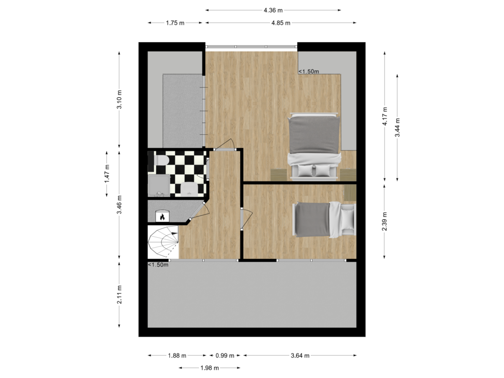 View floorplan of Tweede verdieping of De Ripsstraat 4