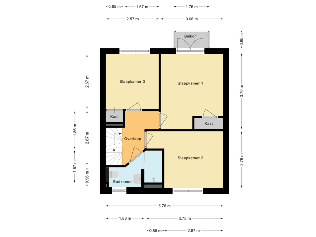 Bekijk plattegrond van Eerste verdieping van Nachtegaallaan 188