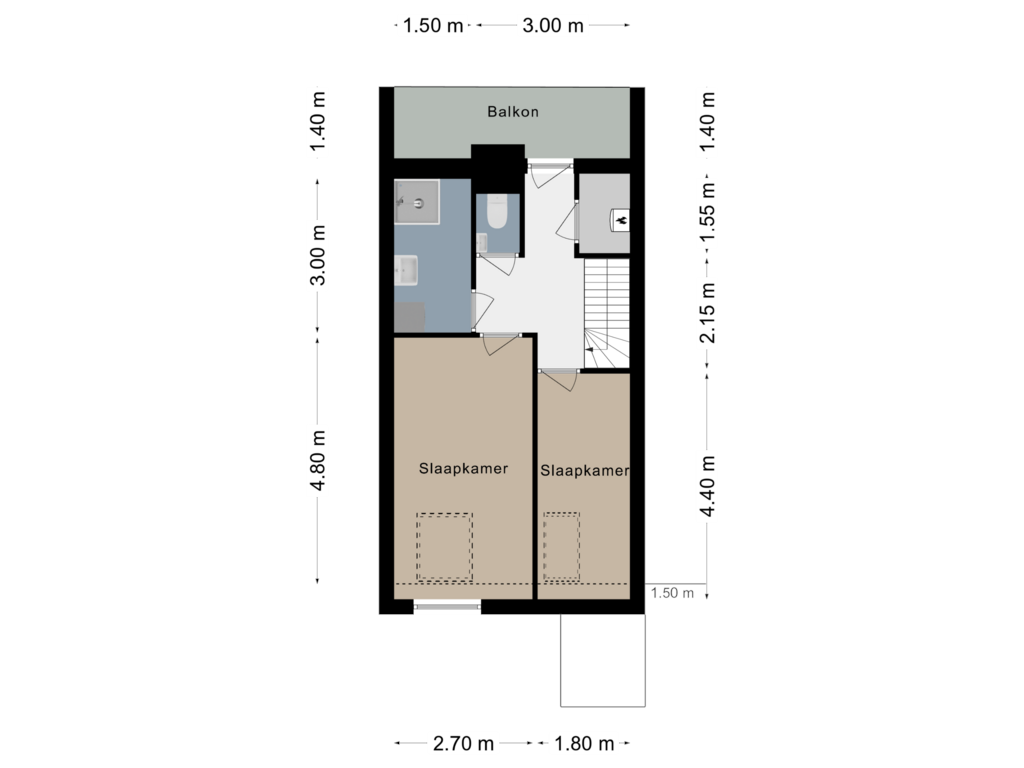 View floorplan of Verdieping 1 of Landvoogdstraat 5