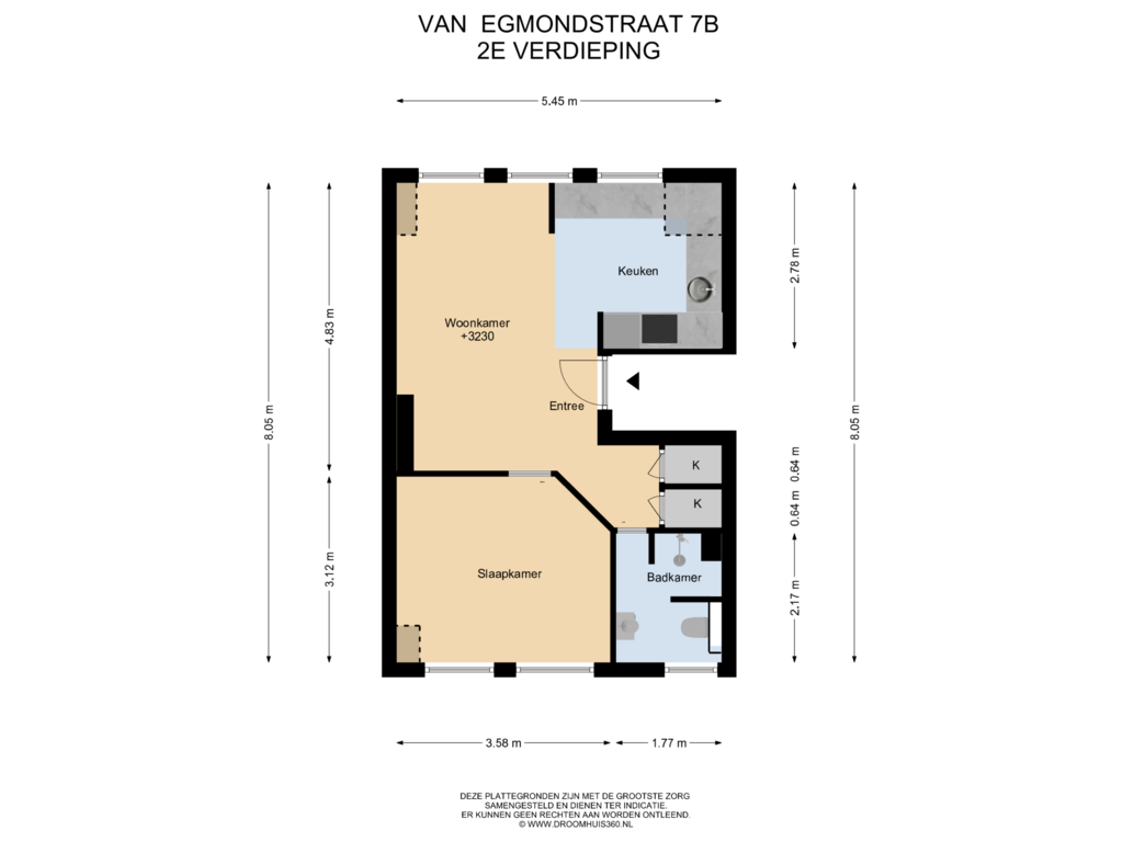 View floorplan of 2E Verdieping of Van Egmondstraat 7-B