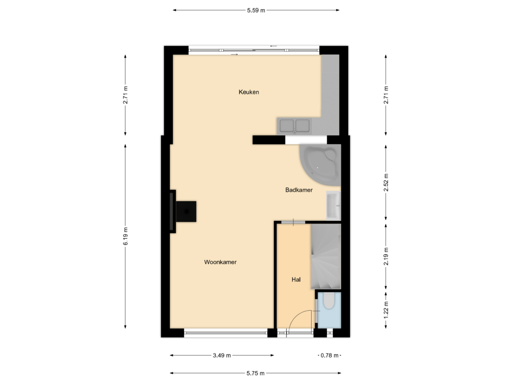 View floorplan of Begane grond of van Vollenhovenstraat 20