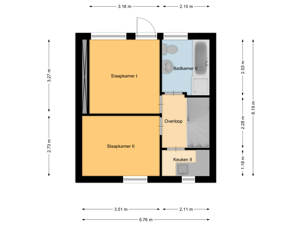 View floorplan of Eerste verdieping of van Vollenhovenstraat 20