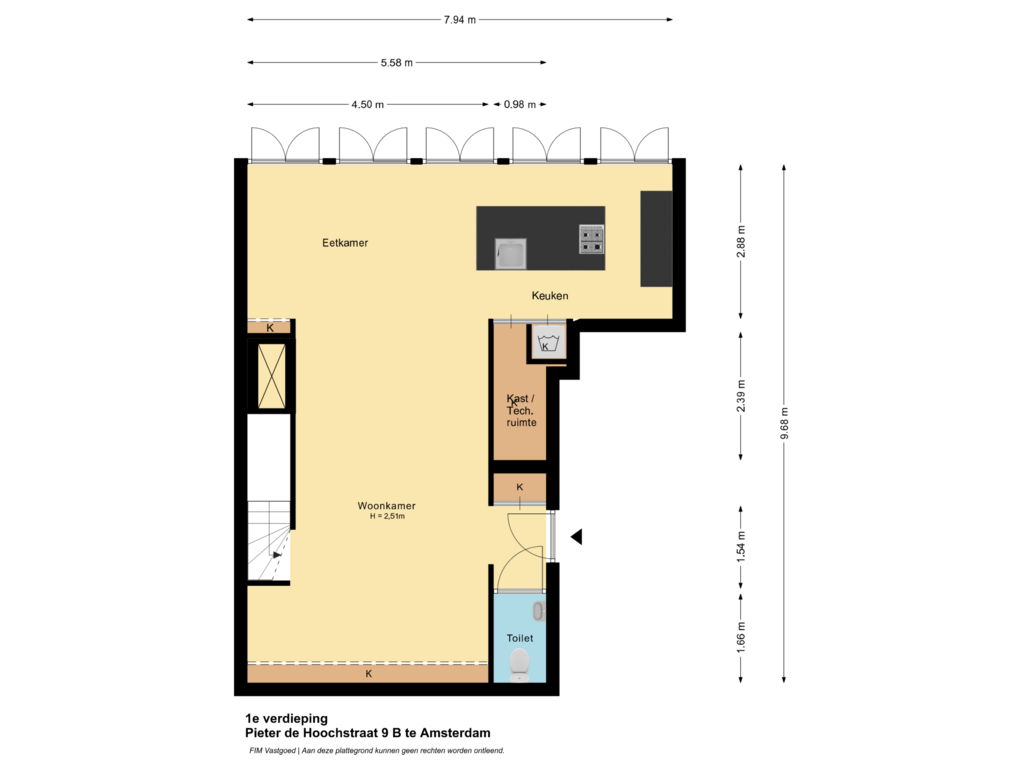 Bekijk plattegrond van 1e verdieping van Pieter de Hoochstraat 9-B