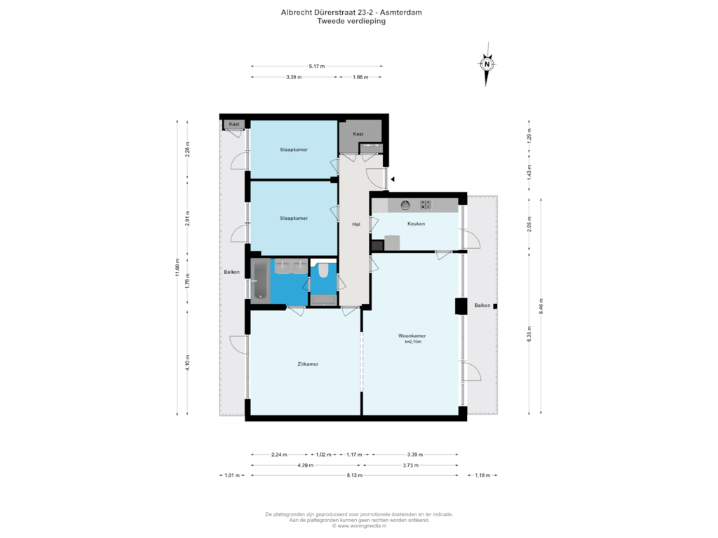 View floorplan of 2e verd of Albrecht Dürerstraat 23-2