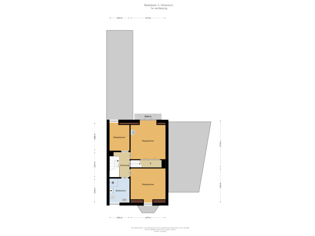 View floorplan of 1e verdieping of Beetslaan 3