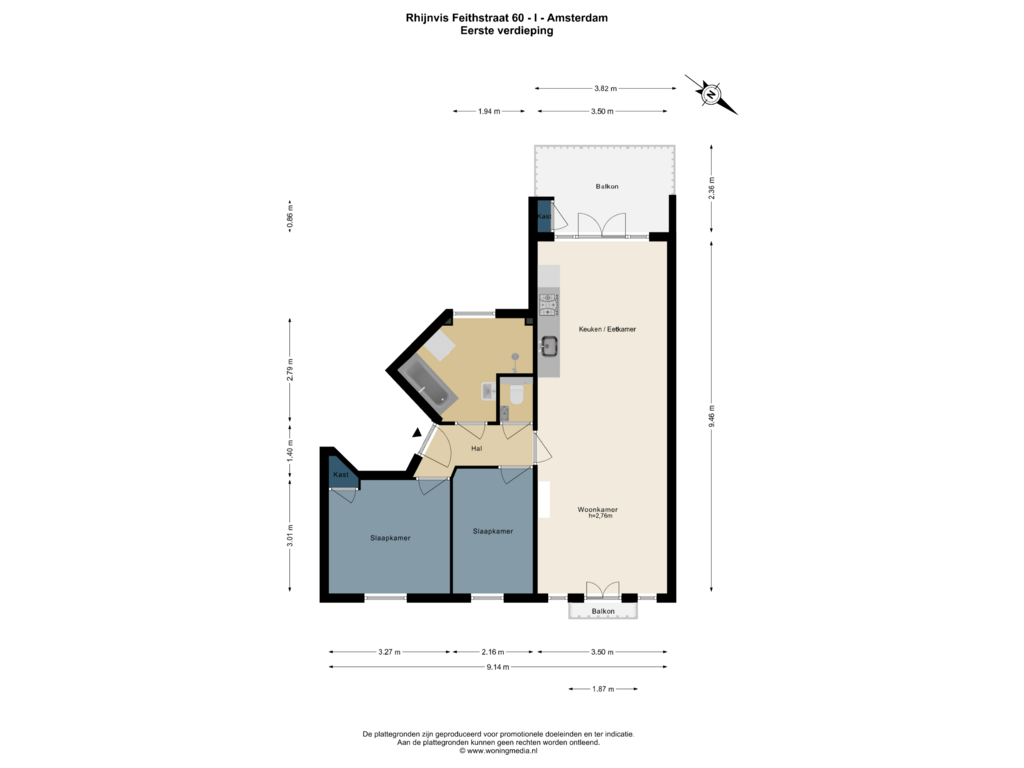 Bekijk plattegrond van Eerste verdieping van Rhijnvis Feithstraat 60-1