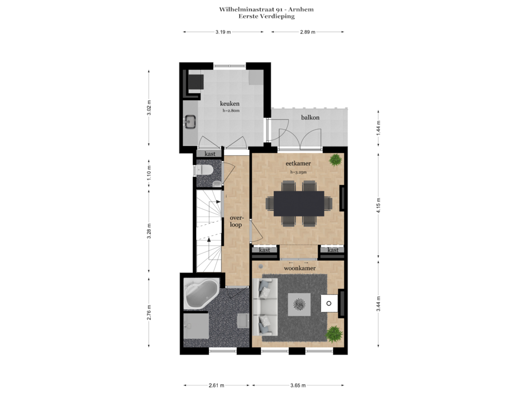 Bekijk plattegrond van EERSTE VERDIEPING van Wilhelminastraat 91