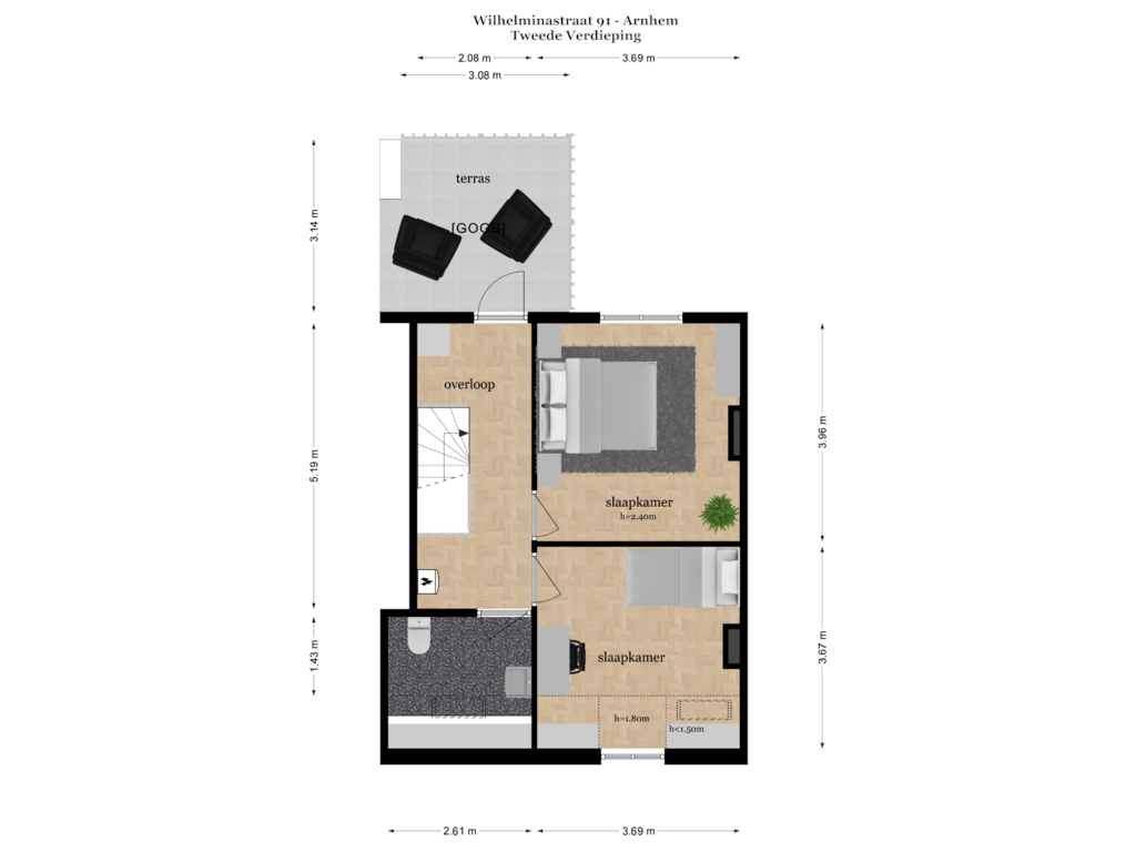 Bekijk plattegrond van TWEEDE VERDIEPING van Wilhelminastraat 91