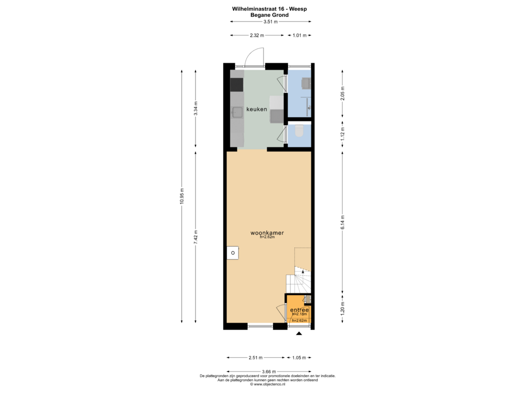 View floorplan of BEGANE GROND of Wilhelminastraat 16