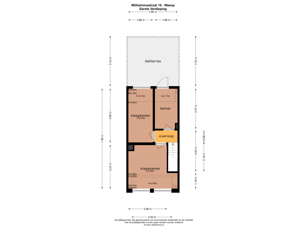 View floorplan of EERSTE VERDIEPING of Wilhelminastraat 16