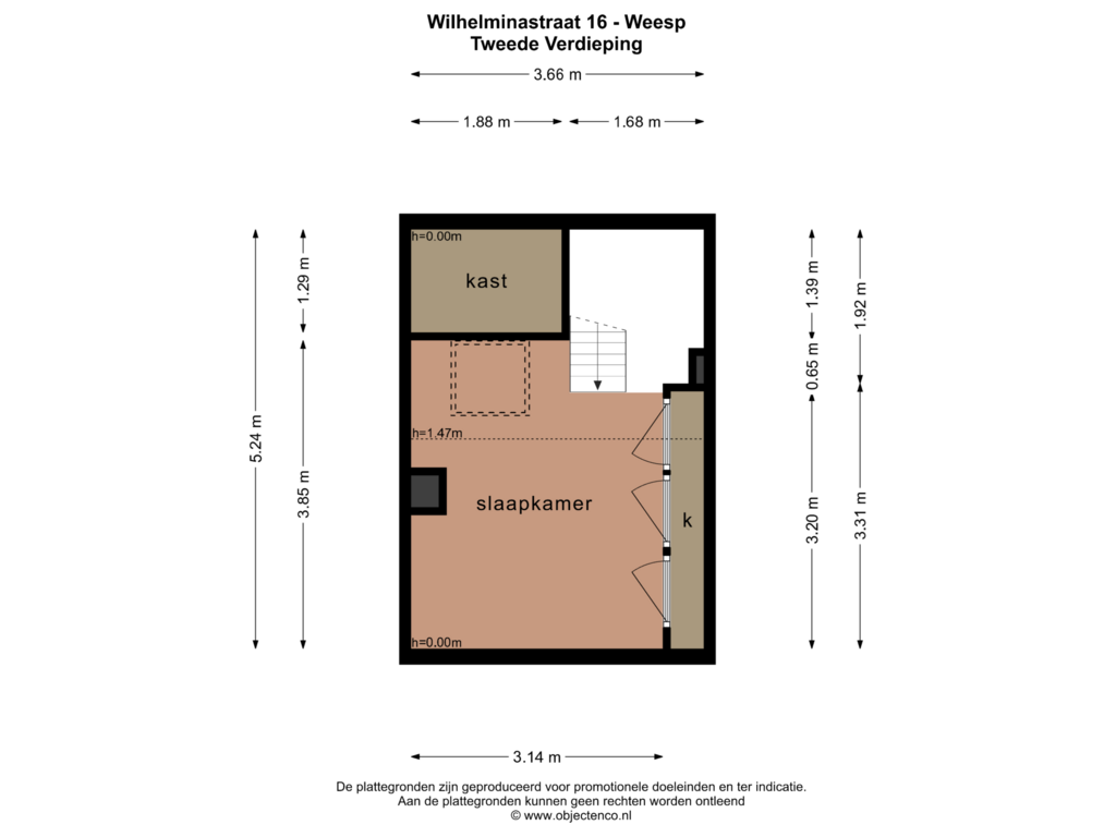 View floorplan of TWEEDE VERDIEPING of Wilhelminastraat 16