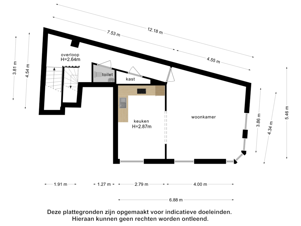 View floorplan of 1e verdieping of Hoogstraat 157