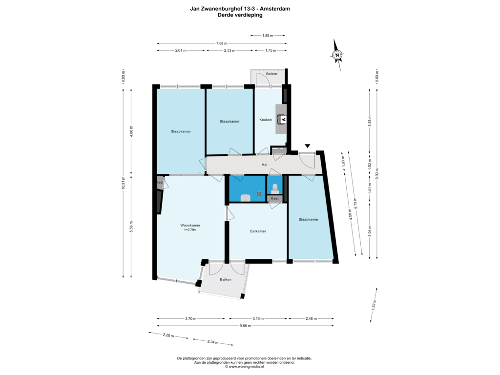 View floorplan of 3e verd of Jan Zwanenburghof 13-3