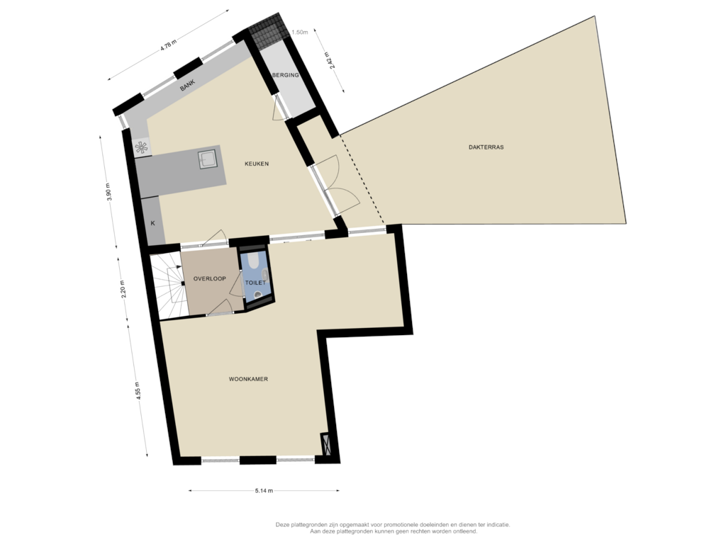 View floorplan of 1e VERDIEPING of Kerkstraat 38-B