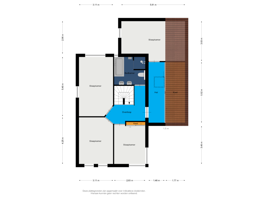 View floorplan of 1e verdieping of Piet Zwartstraat 7