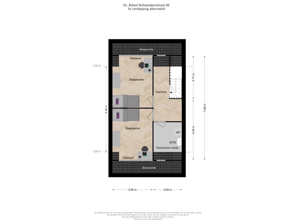 Bekijk plattegrond van 1e verdieping alternatief van Dr. A. Schweitzerstraat 40