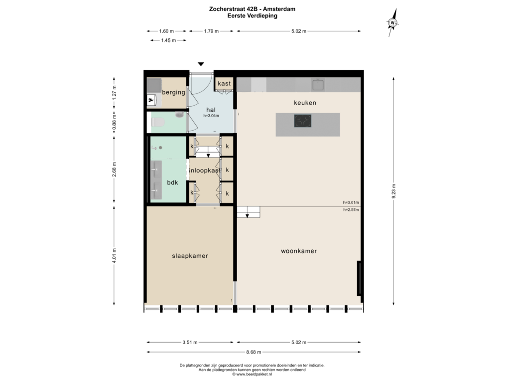 View floorplan of EERSTE VERDIEPING of Zocherstraat 42-B