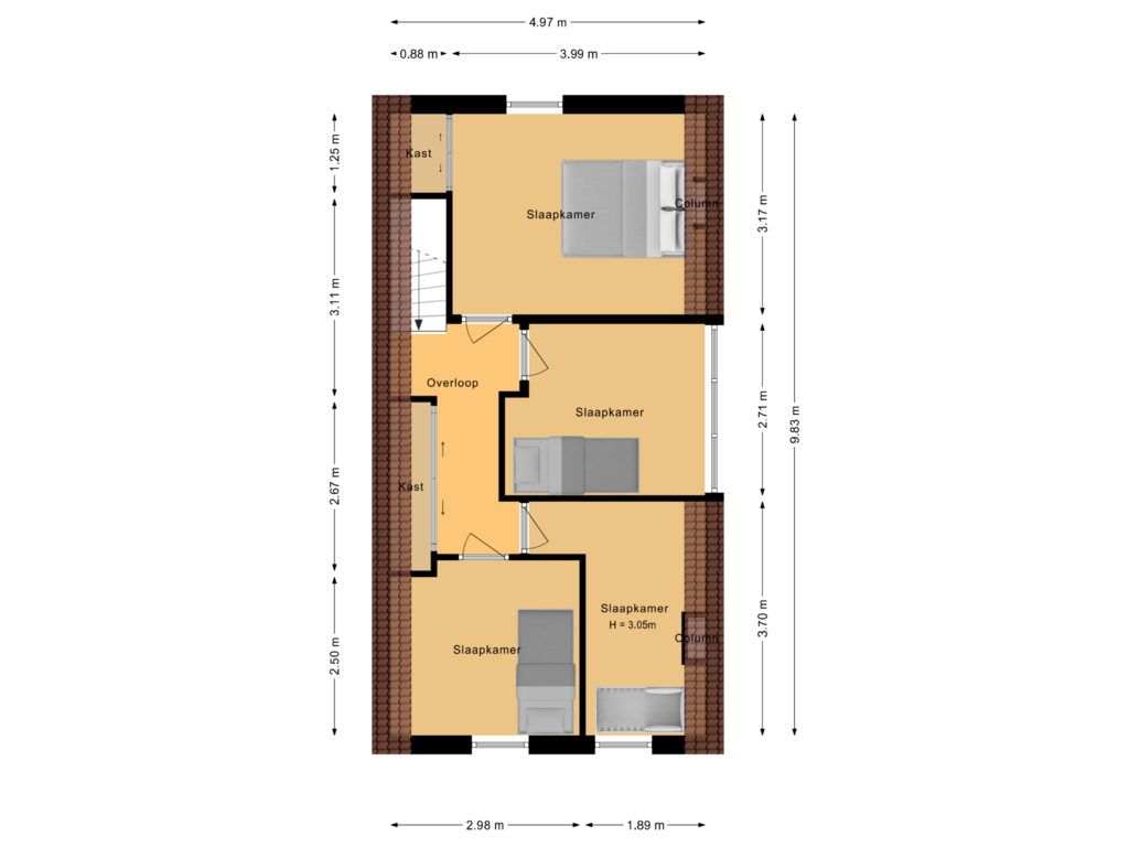 View floorplan of Eerste verdieping of Lollestraat 23