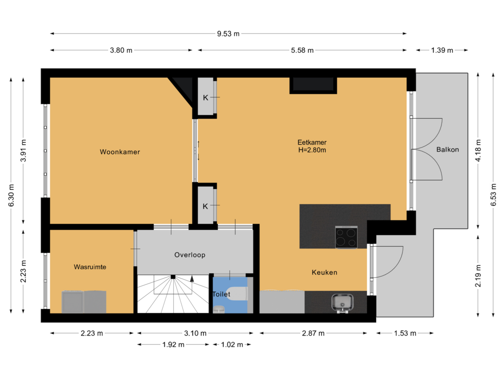 Bekijk plattegrond van 1E VERDIEPING van M.H. Trompstraat 13-BS