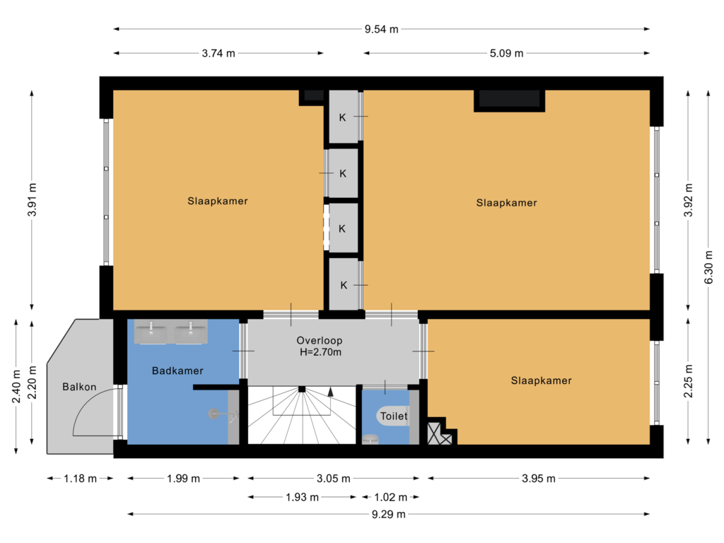 Bekijk plattegrond van 2E VERDIEPING van M.H. Trompstraat 13-BS