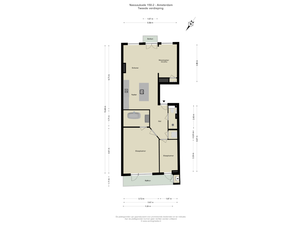 View floorplan of Tweede verdieping of Nassaukade 150-2