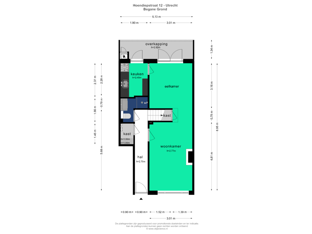 Bekijk plattegrond van BEGANE GROND van Hoendiepstraat 12