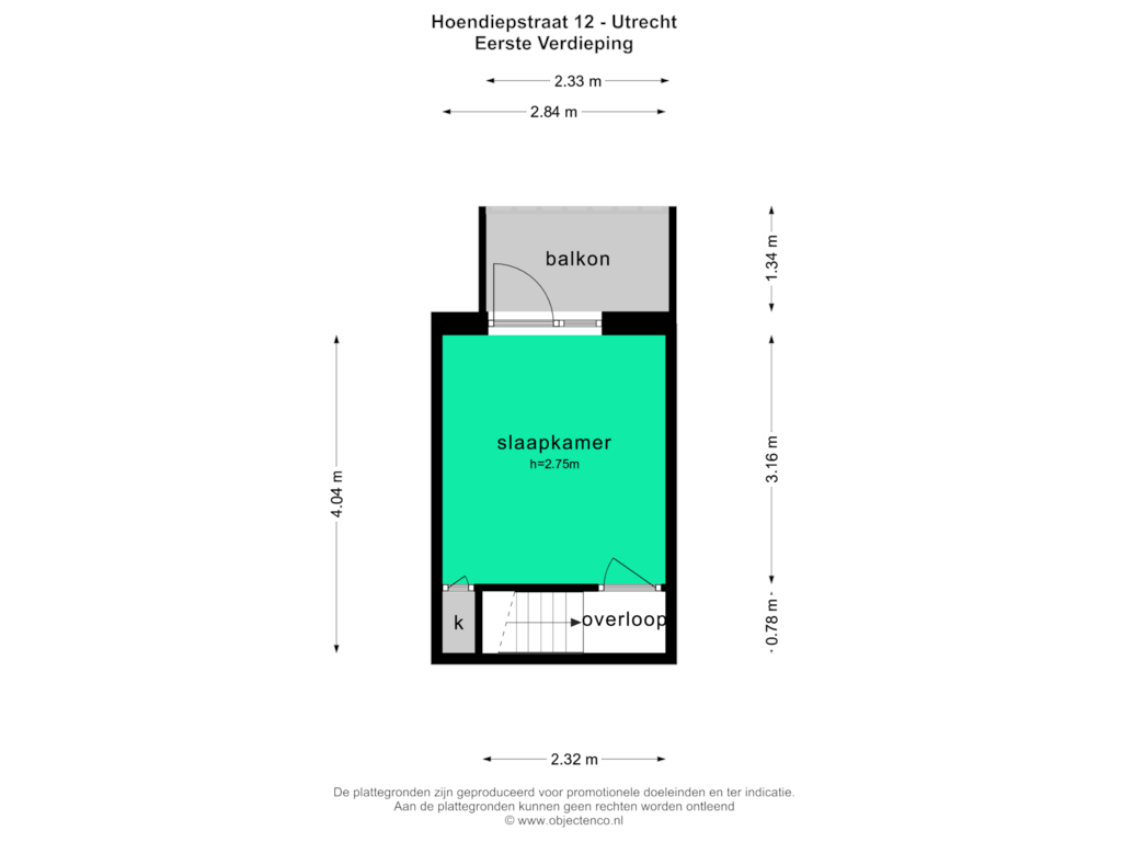 Bekijk plattegrond van EERSTE VERDIEPING van Hoendiepstraat 12