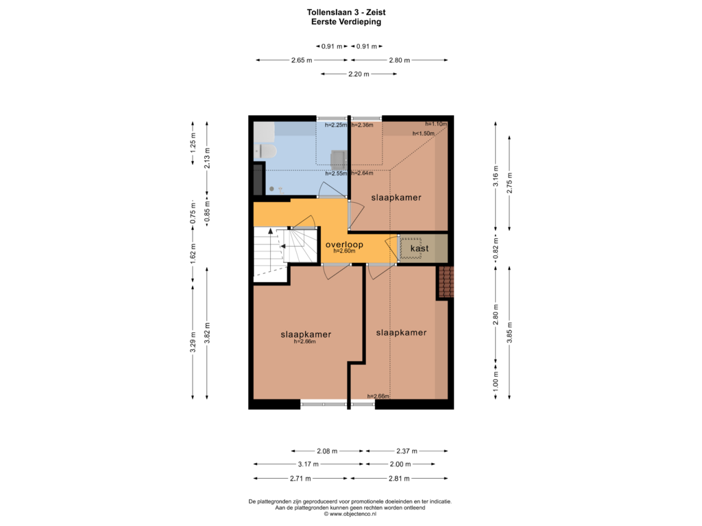 View floorplan of EERSTE VERDIEPING of Tollenslaan 3