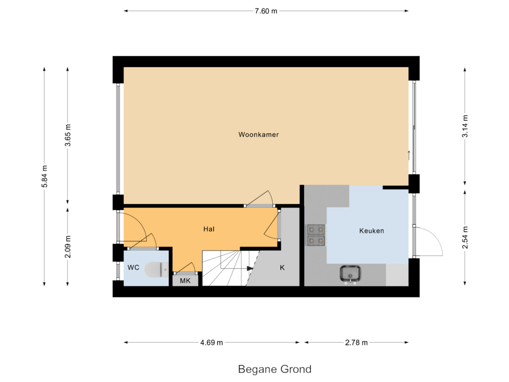 Bekijk plattegrond van Begane Grond van De Schans 87