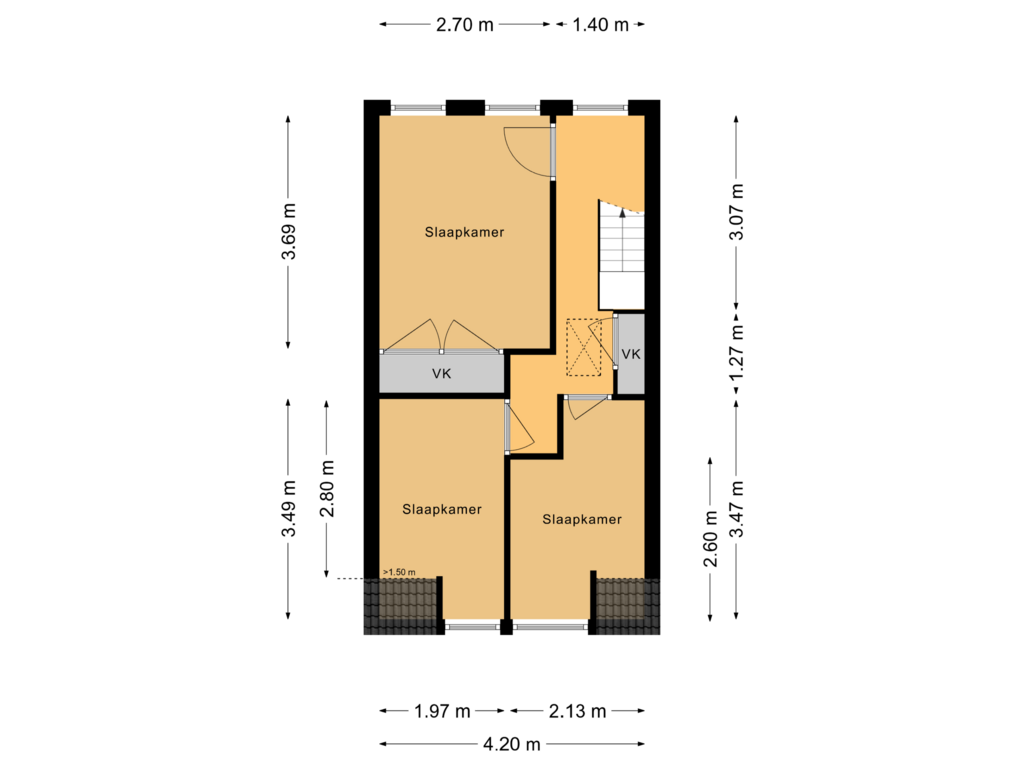 View floorplan of Eerste verdieping of Bassingracht 118