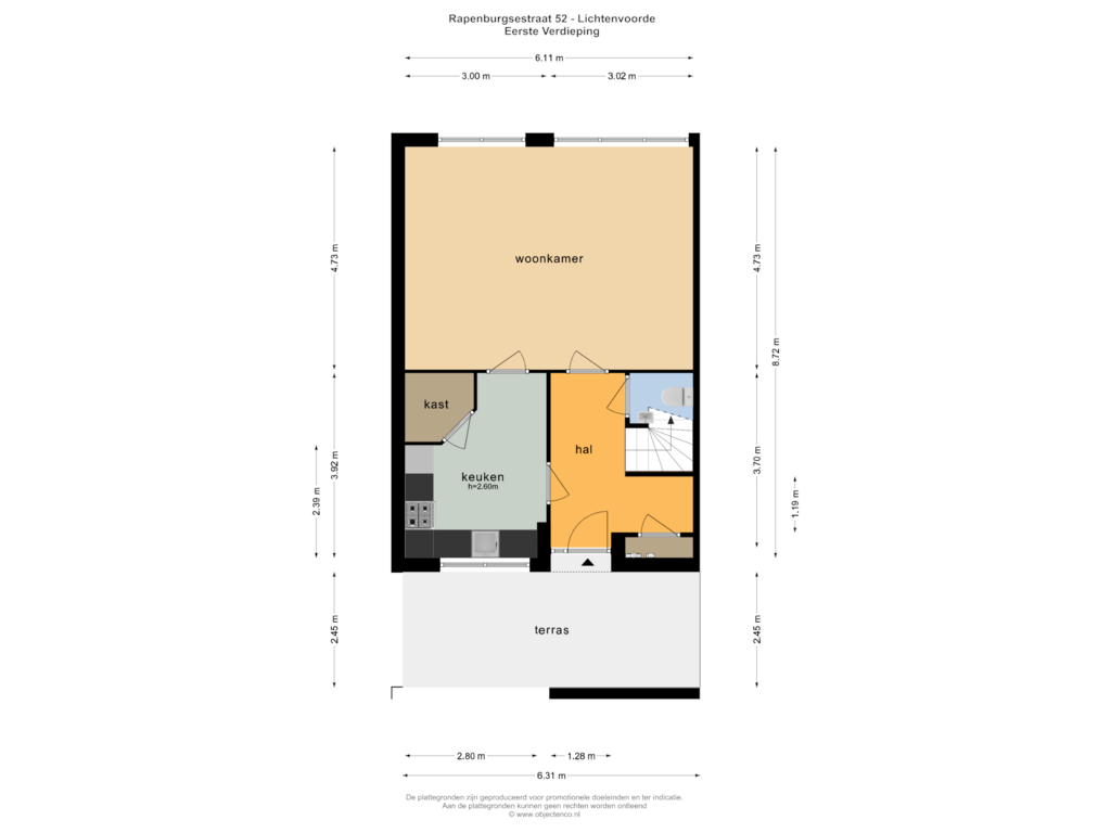 Bekijk plattegrond van EERSTE VERDIEPING van Rapenburgsestraat 52