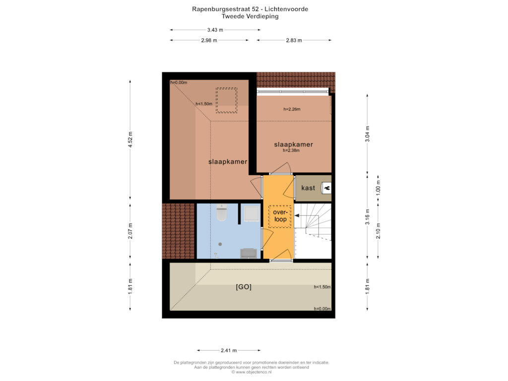 Bekijk plattegrond van TWEEDE VERDIEPING van Rapenburgsestraat 52