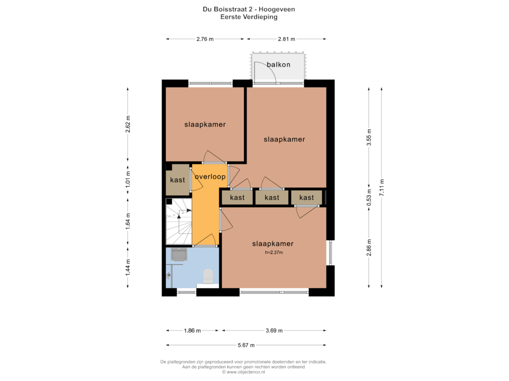 Bekijk plattegrond van EERSTE VERDIEPING van Du Boisstraat 2