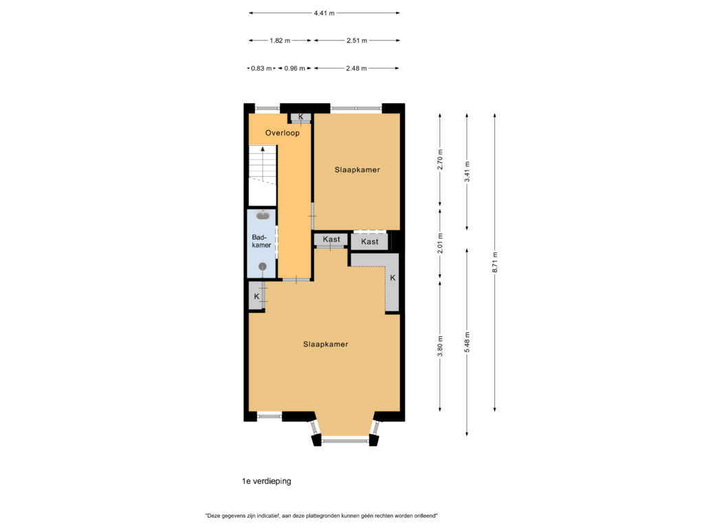 View floorplan of 1e verdieping of Van Galenstraat 14