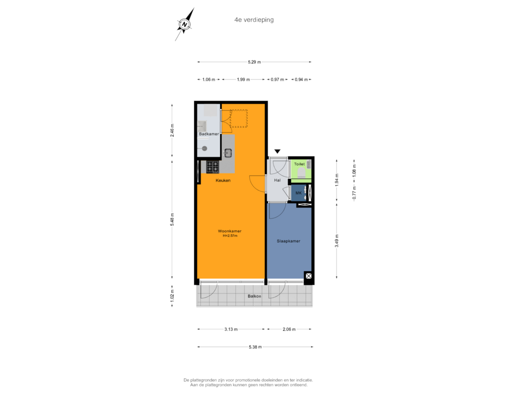 View floorplan of 4e verdieping of Burmanstraat 18-4