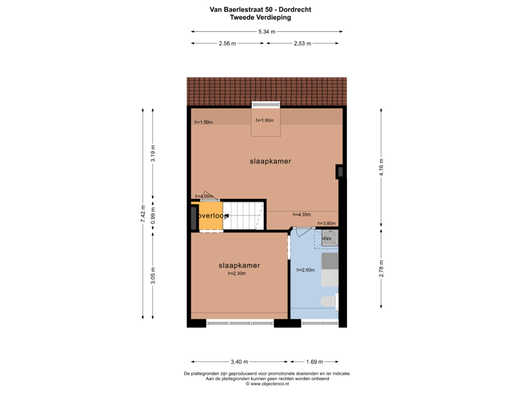 Bekijk plattegrond van Tweede Verdieping van Van Baerlestraat 50